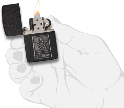 Zippo US Army Pewter Emblem, Black Crackle Finish Lighter #28583