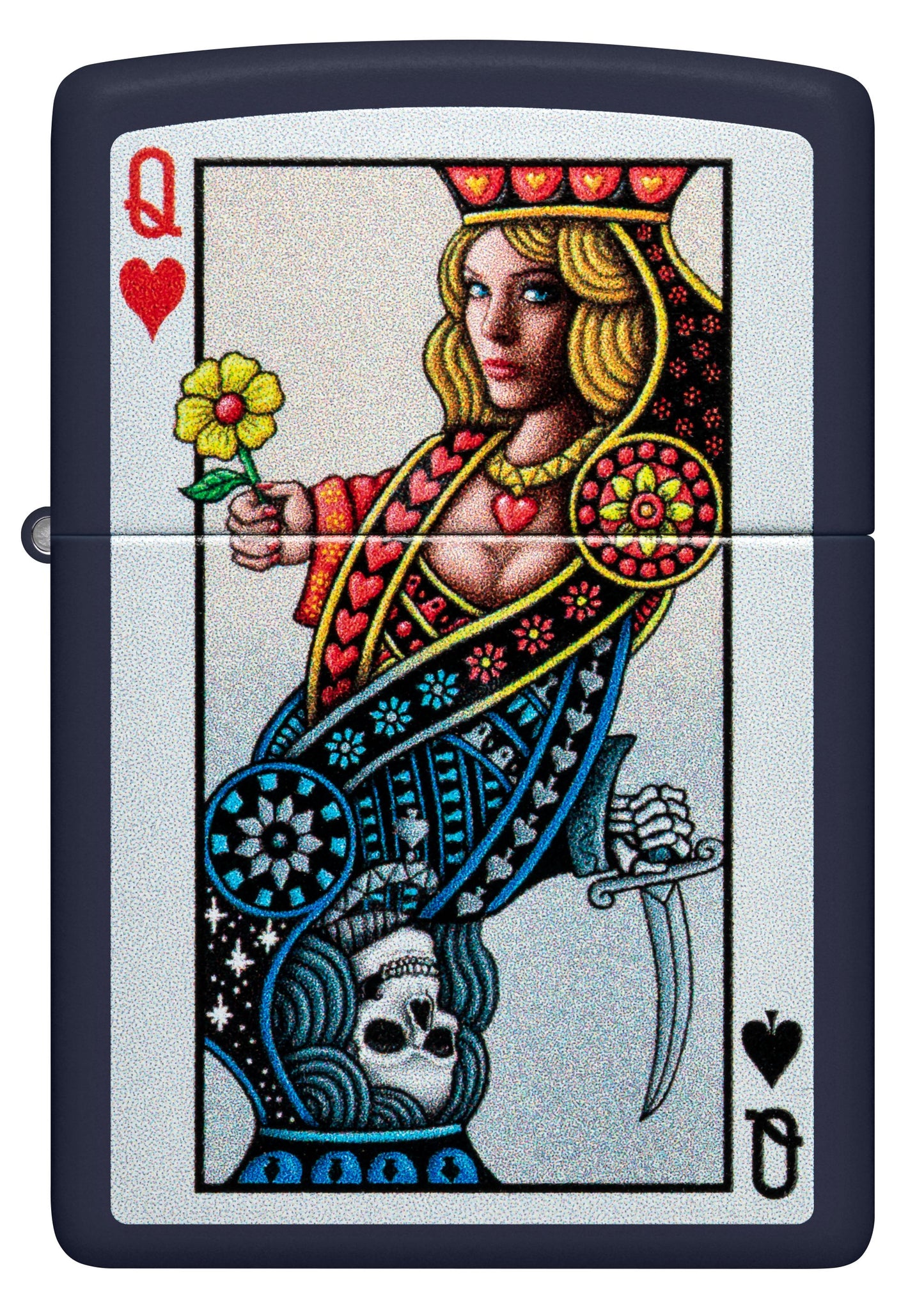 Zippo Luck Playing Card Queen Design, Navy Matte Lighter #48723