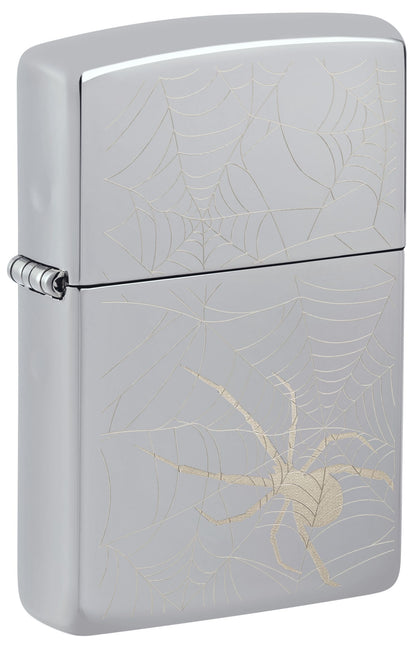 Zippo Horror Spider Web, Laser Engrave High Polish Chrome Lighter #48767