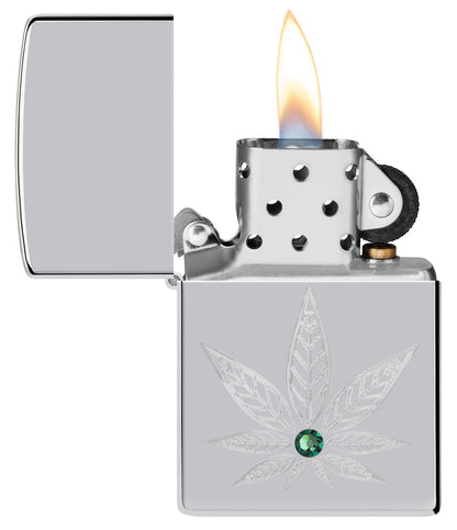 Zippo Cannabis Crystal Design, High Polish Chrome Lighter #46126