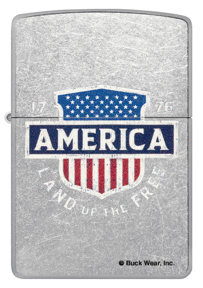 Zippo Buck Wear America Land Of The Free, Street Chrome Lighter #48938