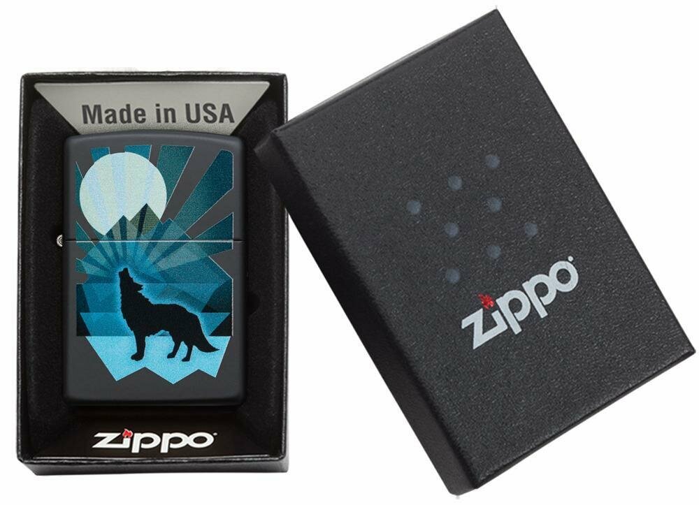 Zippo Wolf and Moon, Black Matte Finish, Windproof Lighter Made in USA #29864