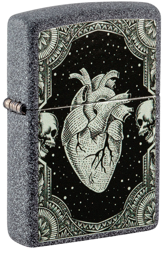 Zippo Goth Heart Design, Iron Stone Finish Lighter #48720