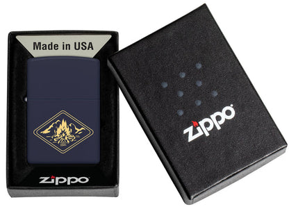 Zippo Campfire Laser Engrave Design, Navy Matte Lighter #46174