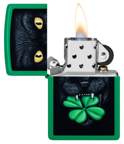 Zippo Feline Lucky Design, Grass Green Matte Finish Lighter #46721