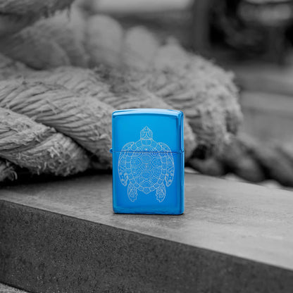 Zippo Zen Turtle Design, High Polish Blue Lighter #46177