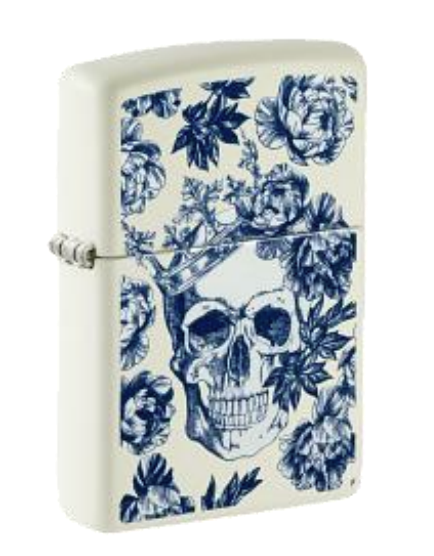 Zippo Blue Floral Skull Design, Glow in the Dark Lighter #48086