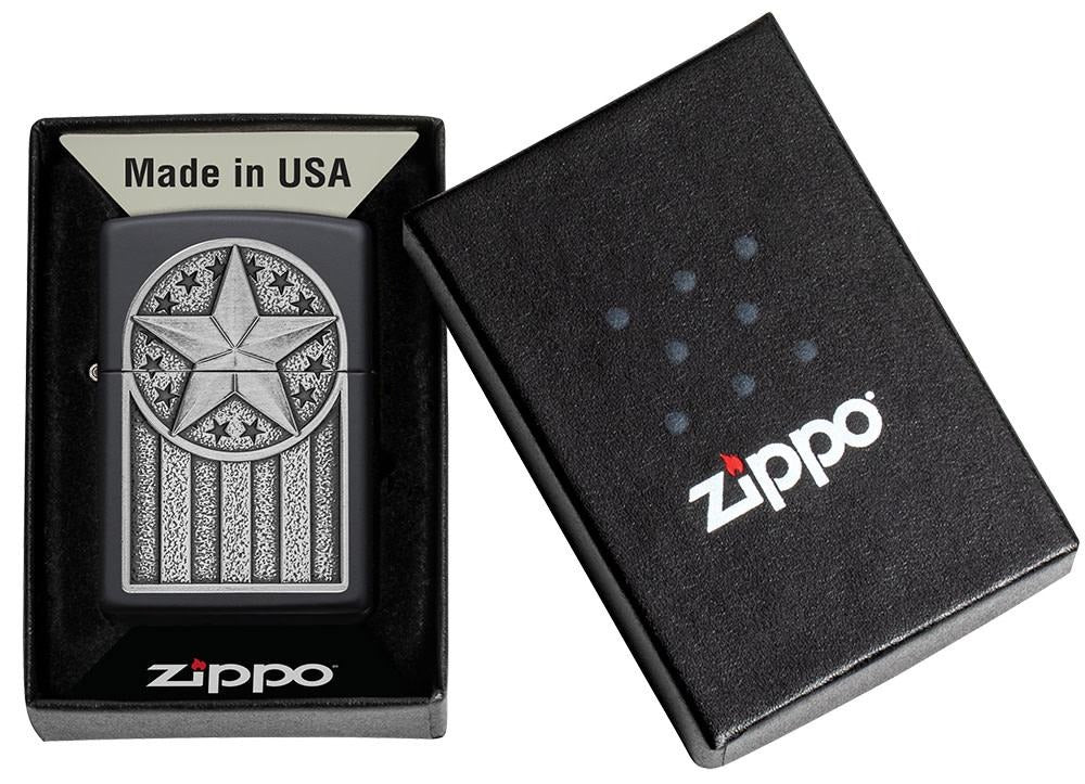 Zippo American Star Emblem, Black Matte Windproof Lighter #49639