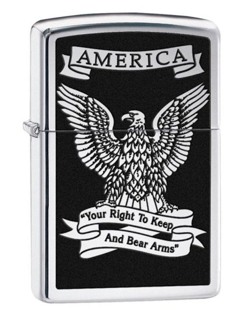 Zippo 28290, Eagle Lighter, Right to Bear Arms, High Polish Chrome #28290