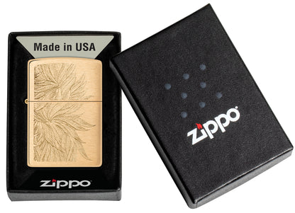 Zippo Lush Leaves Design, Brushed Brass Lighter #46826