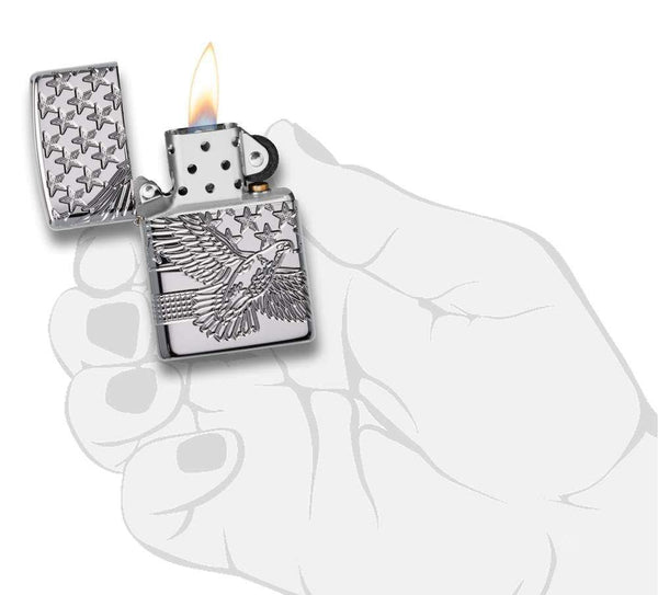Zippo Patriotic USA 360 Design, High Polish Chrome Lighter #49027