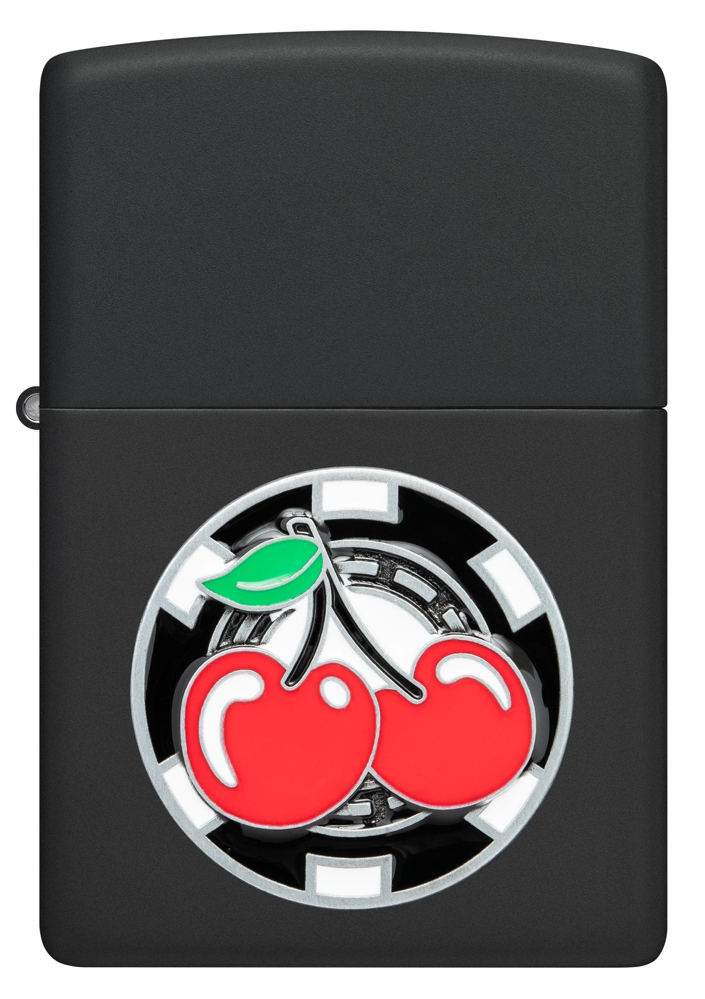 Zippo Casino Cherry Emblem Attached, Black Matte Lighter #48905