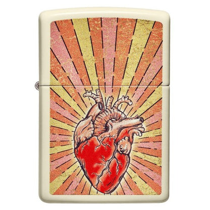 Zippo Heart Design, Cream Matte Finish, Windproof Lighter #49397