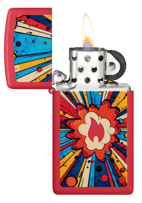 Zippo Comic Blast Design, Slim Red Matte Finish Lighter #46716