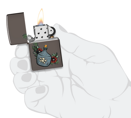 Zippo Poison & Roses Black Ice Lighter & Black Leather Pouch Gift Set