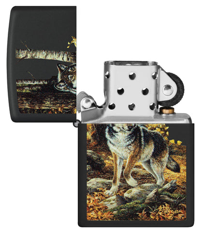 Zippo Linda Picken Wolf in Fall Woods, Black Matte Lighter #48970