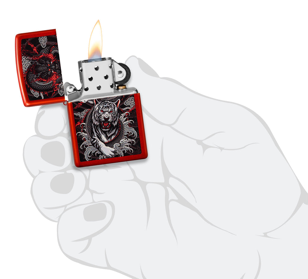 Zippo Dragon Tiger Design, Metallic Red Lighter #48933