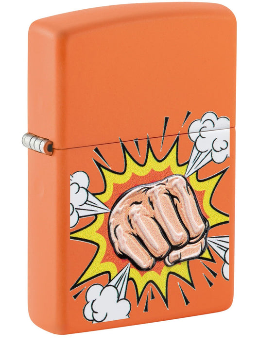 Zippo Comic Style Fist Punch Design, Orange Matte Lighter #48868