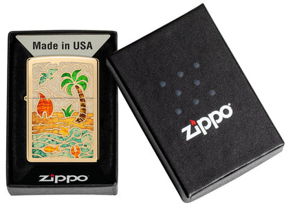 Zippo Beach Day Design, High Polish Brass Lighter #46140