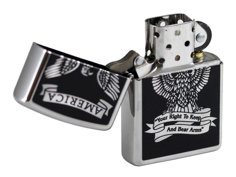 Zippo 28290, Eagle Lighter, Right to Bear Arms, High Polish Chrome #28290