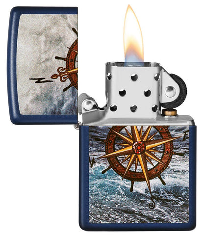 Zippo Compass Design, Navy Matte Finish, Windproof Lighter #49408