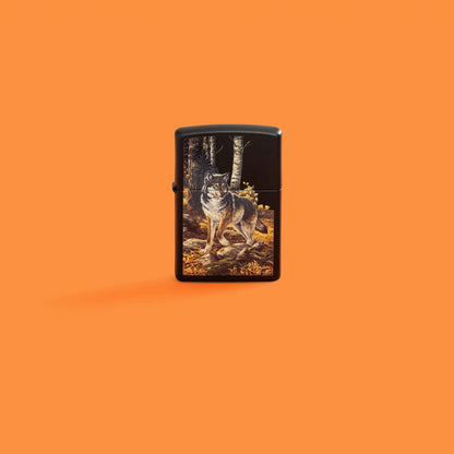 Zippo Linda Picken Wolf in Fall Woods, Black Matte Lighter #48970