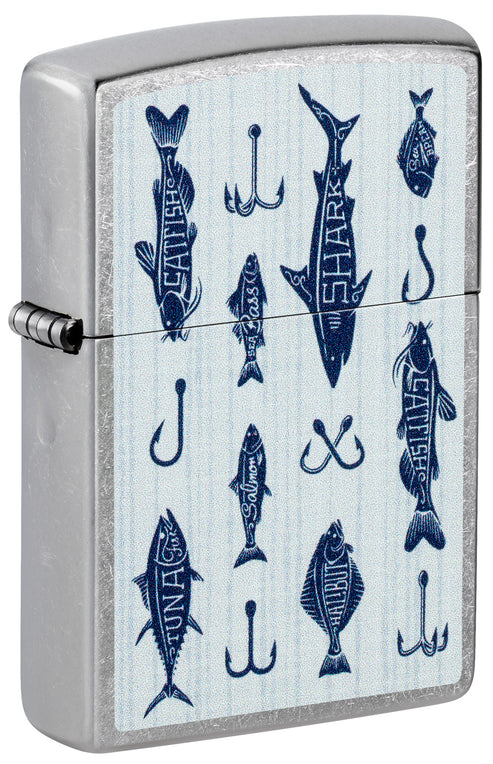 Zippo Off the Hook Fishing Design, Street Chrome Finish Lighter #46719