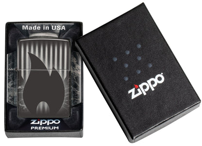 Zippo Flame Logo, High Polish Black, Photo Image 360 Lighter #48738