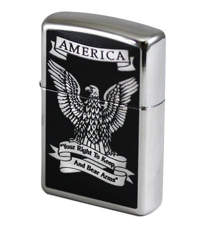 Zippo 28290, Eagle Lighter, Right to Bear Arms, High Polish Chrome #28290