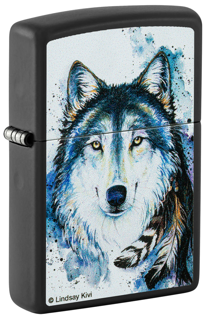 Zippo Lindsay Kivi Feed The Good Wolf, Black Matte Lighter #48936