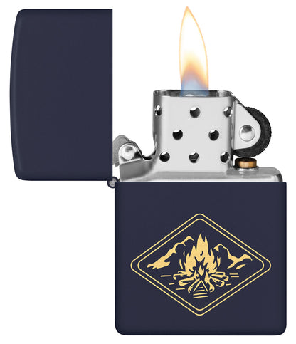 Zippo Campfire Laser Engrave Design, Navy Matte Lighter #46174