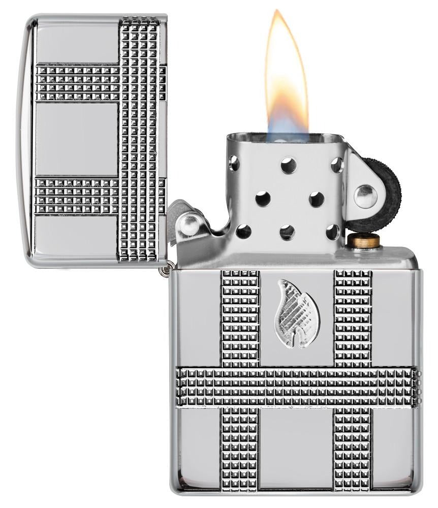 Zippo Geometric Design, High Polish Chrome Finish Armor Lighter #49079