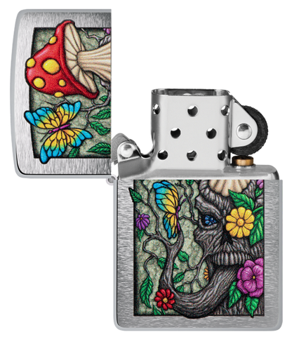 Zippo Trippy Mushroom Design, Brushed Chrome Lighter #48635