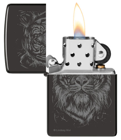 Zippo Lindsay Kivi The Big Cat Tiger, High Polish Black Lighter #48935