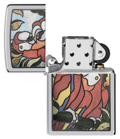 Zippo Parrot Pals Stained Glass Design, High Polish Chrome Lighter #46142