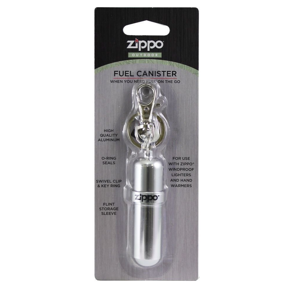 Zippo Aluminum Fuel Canister, Reusable, Key Ring, Flint Storage + More #121503