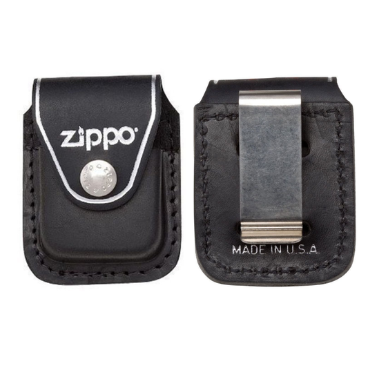 Zippo Clip-On Black Leather Pouch, For Zippo Lighters, Metal Belt Clip #LPCBK