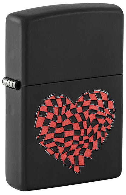 Zippo Love Heart Checkered Design, Black Matte Lighter #48719