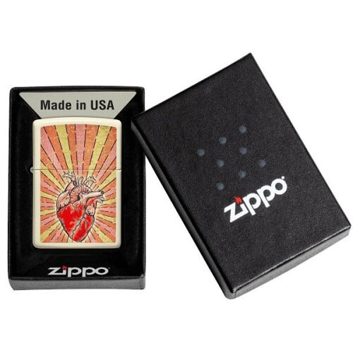 Zippo Heart Design, Cream Matte Finish, Windproof Lighter #49397