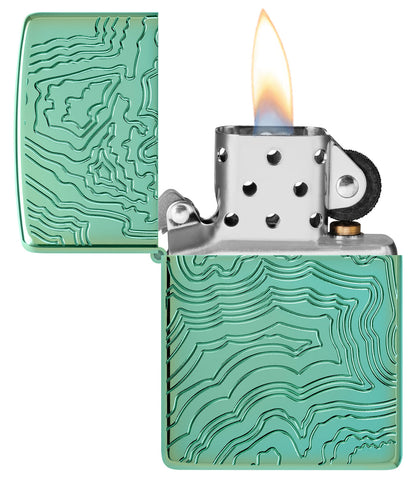 Zippo Map Design, High Polish Green Armor Lighter #48917