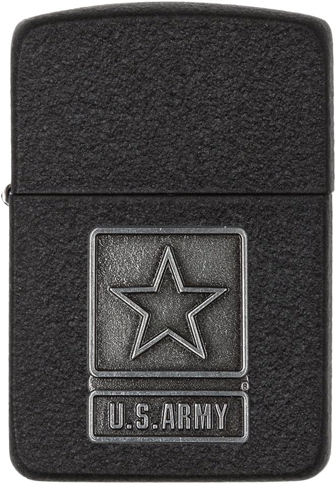 Zippo US Army Pewter Emblem, Black Crackle Finish Lighter #28583