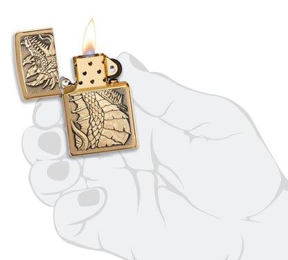 Zippo Dragon Emblem Design, Brushed Brass Finish Lighter #49297