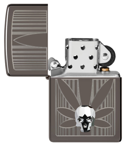 Zippo Cannabis with Crystal Skull Emblem , Black Ice Lighter #48773