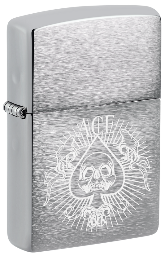 Zippo Spade Skull Design, Brushed Chrome Lighter #48500