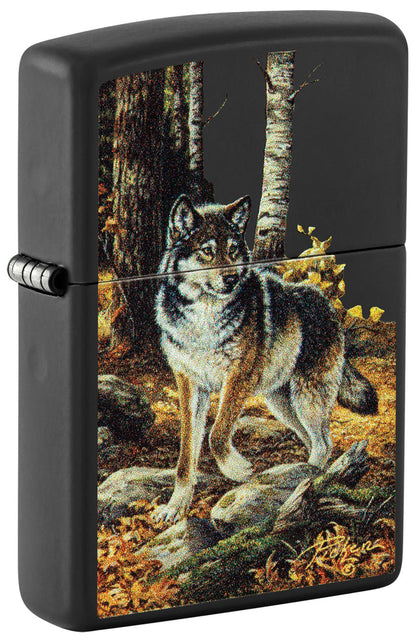 Zippo Linda Picken Wolf in Fall Woods, Black Matte Lighter #48970