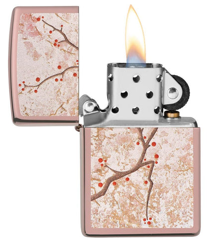 Zippo Japanese Cherry Blossom High Polish Rose Gold Windproof Lighter #49486