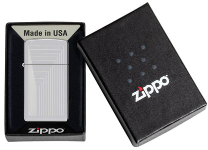 Zippo Slim Laser Pattern Design, High Polish Chrome Lighter #46706