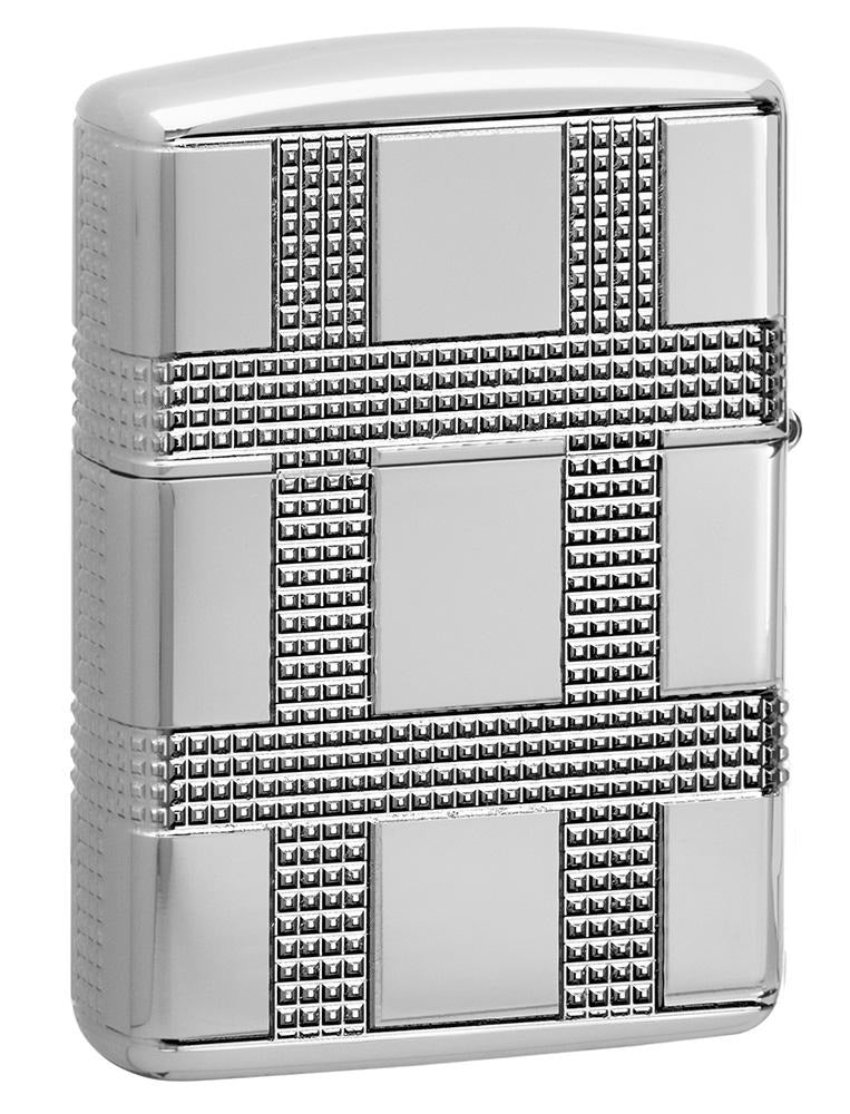 Zippo Geometric Design, High Polish Chrome Finish Armor Lighter #49079