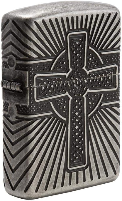 Zippo Celtic Cross and Knot, Antique Silver Multicut Armor Lighter #29667