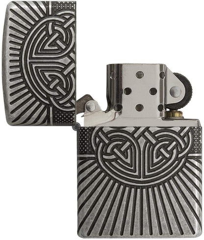 Zippo Celtic Cross and Knot, Antique Silver Multicut Armor Lighter #29667